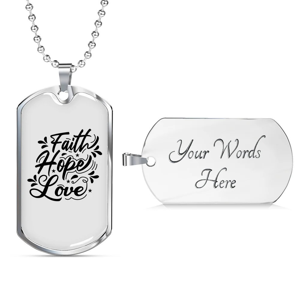 Hope Love Personalized Engraved Silver Dog Tag Necklace Custom Name Date Gift f